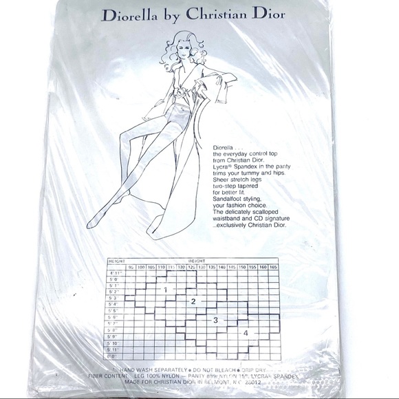 NIP CHRISTIAN DIOR Control Top Sandalfoot Pantyhose Creme Crepe Size 1 (XS / S) - Picture 3 of 5